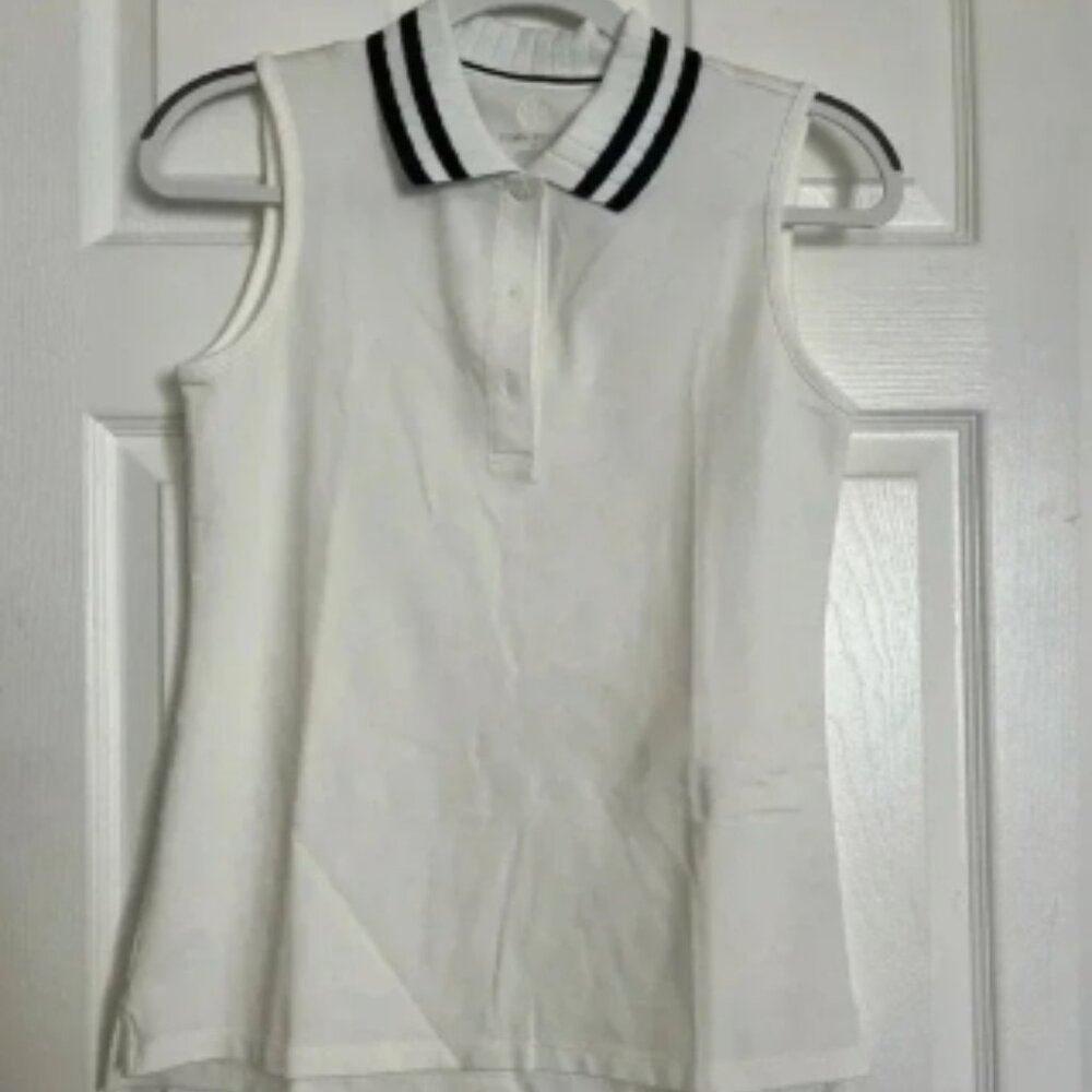 Tory Burch Performance Pleated Collar Sleeveless Polo